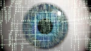 a computer eyeball looking through many numbers